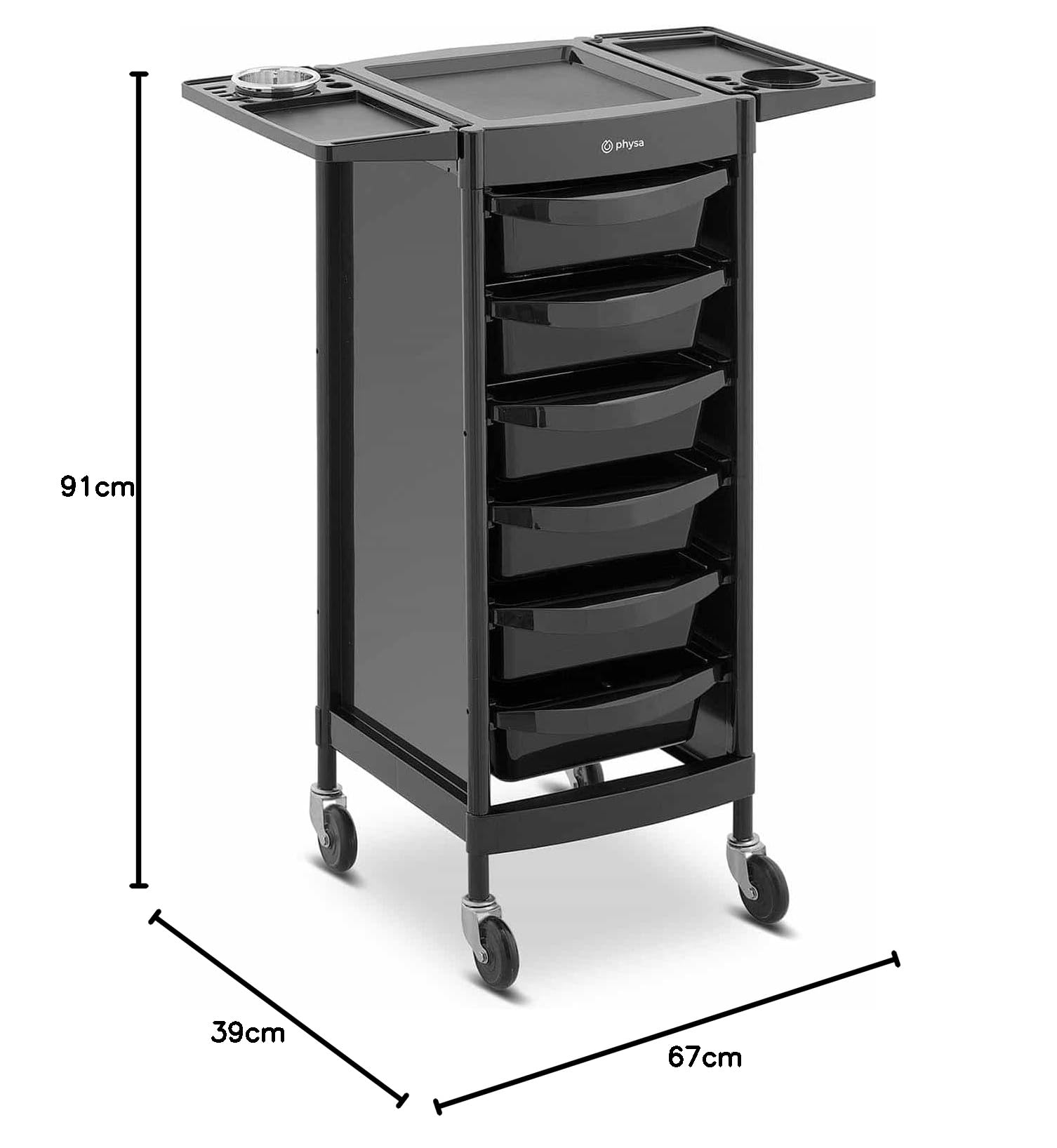 Physa PHYSA-RR-13 Friseurwagen 10 kg 6 Schubladen Föhnhalter Schwarz