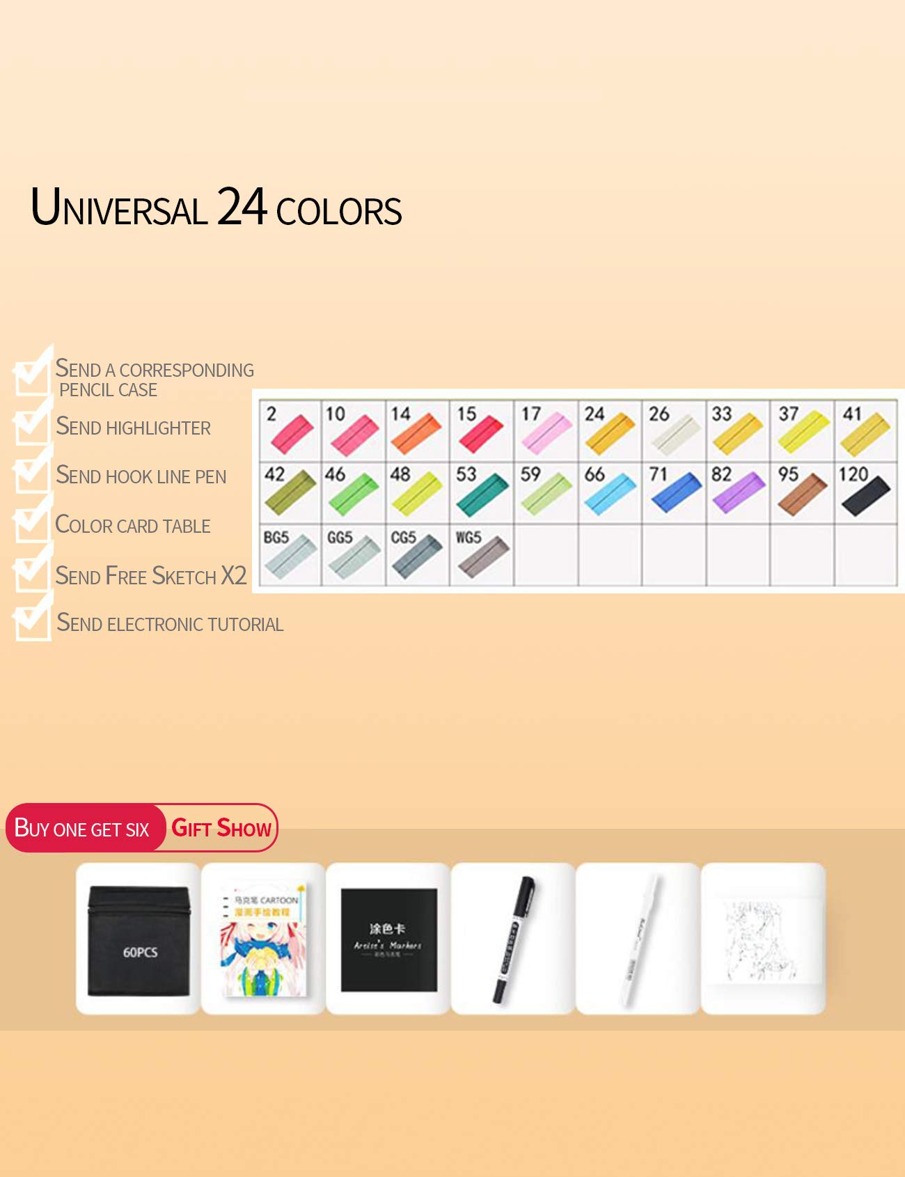 Bestgift - Set di pennarelli colorati per pittura, custodia resistente all'usura, 24 colori universali