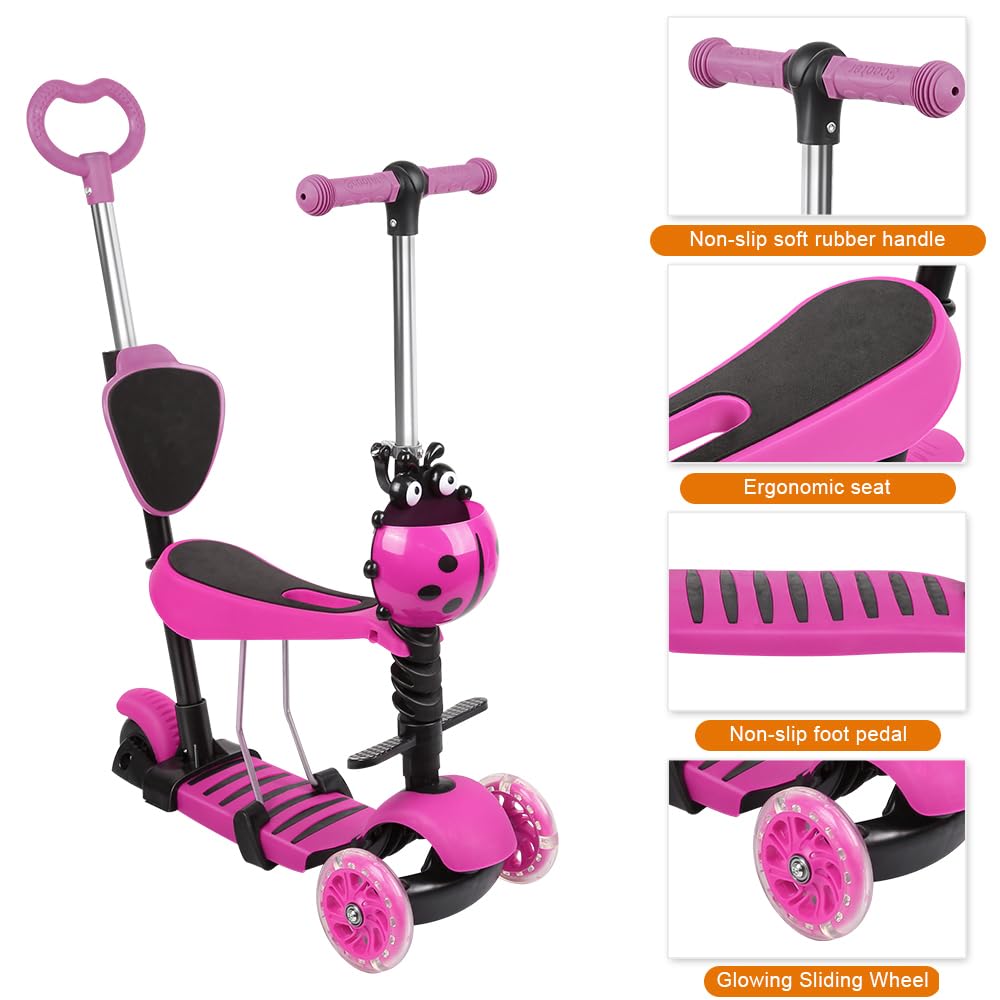 Trottinette à 3 Roues pour,Scooter Pliable coloré | Pont antidérapant réglable en Hauteur avec Roue Lumineuse LED, activités de Plein air pour garçons et Filles