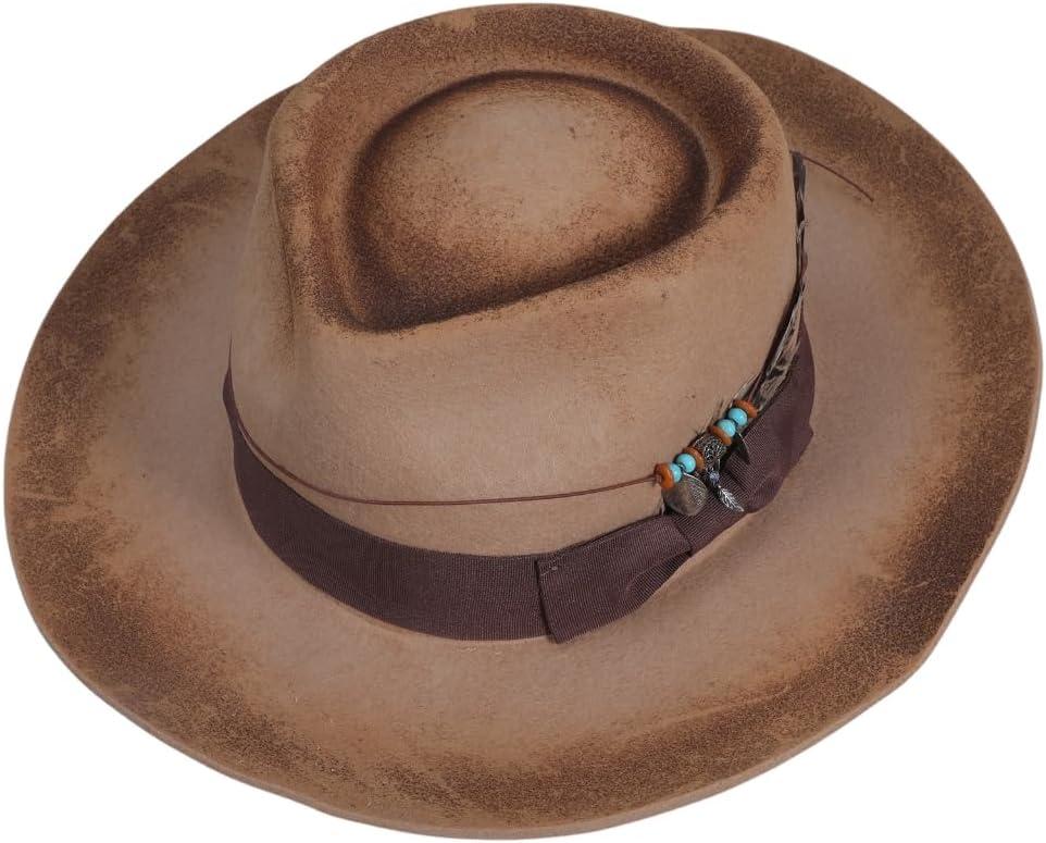 Elegant British Style Felt Trilby Hat Ladies Carnivals Festival Distressed Hat with Fedoras Cap for Gentlemen