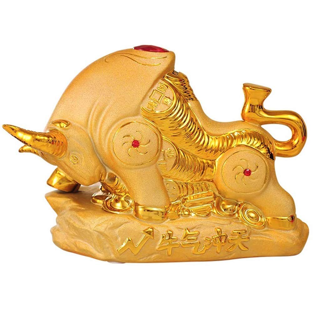 YNIYUJKL Chinese Zodiac Feng Shui Statue Ox/Bull/Cow Golden Ceramics Home Office Table Top Decor Figurine Gift Collection Wealth And Good Luck Sculpture,A-L