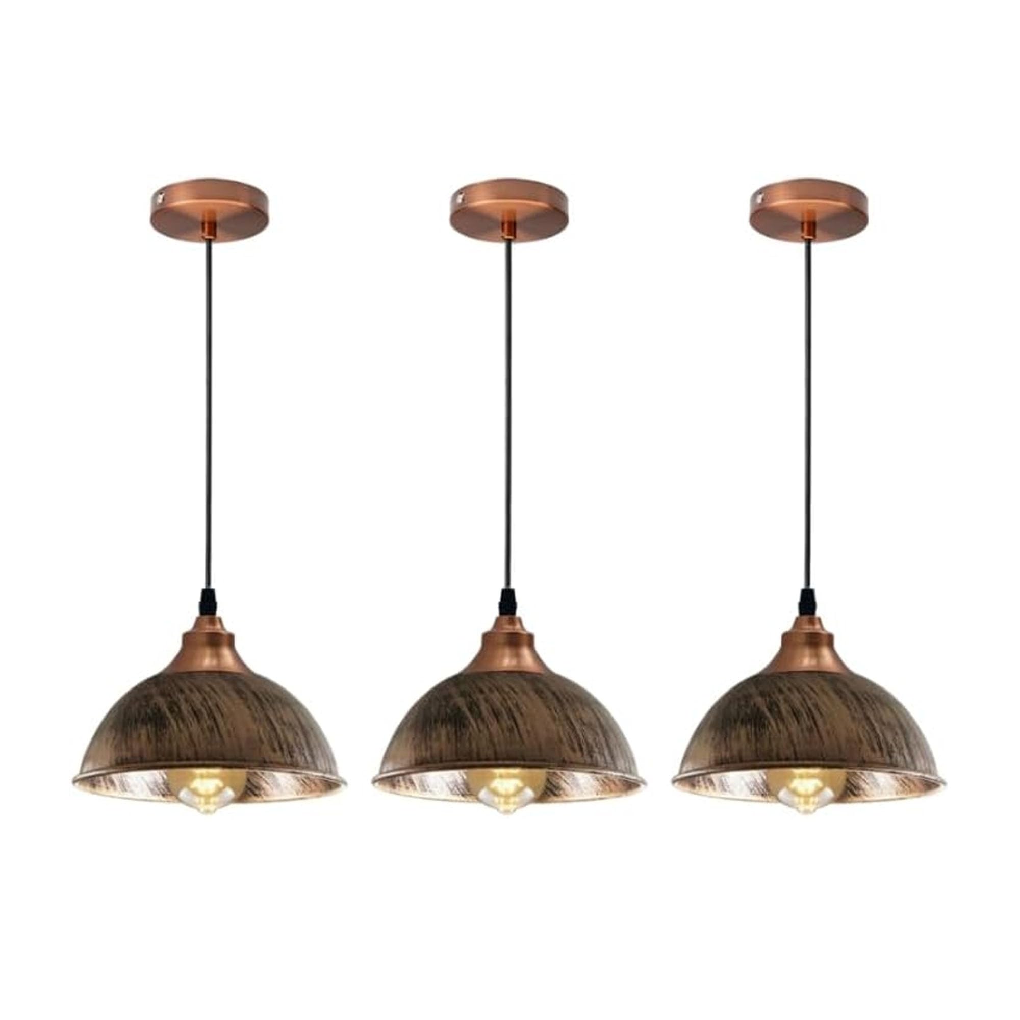HXYSXHJUO 3 Pack Vintage Dome Shape 21cm Pendant Light Shade Industrial Hanging Ceiling Lighting with Bulb Ideal for Dining Room Bar Clubs & Restaurants, Brushed Copper