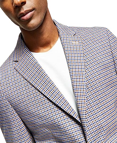 Tommy Hilfiger Mens Check Print Suit Separate Two-Button Blazer Brown 38R3
