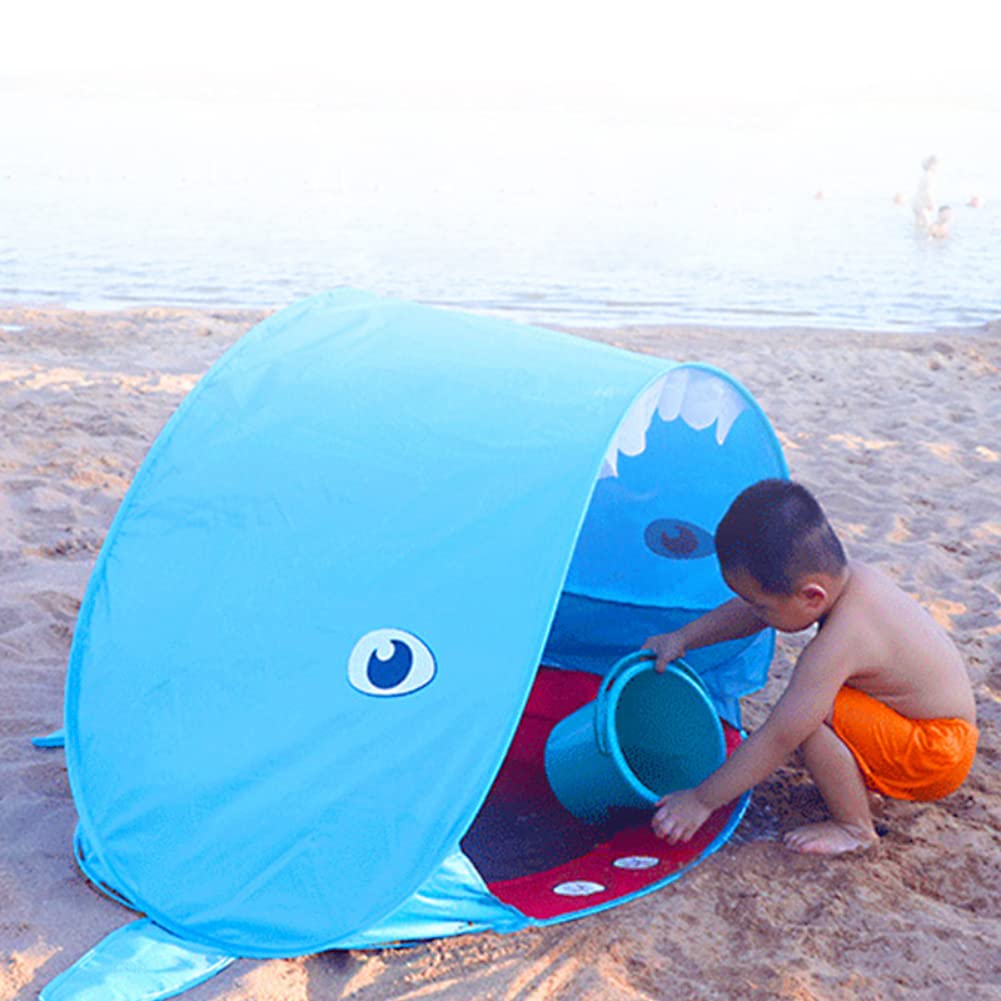 LSOAARRT Baby Pop Up Baby Beach Tent with Pool,Portable Shark Sun Shelter Tent with UPF UV 50+ Protection for Toddler Aged 3-72 Months (Blue)