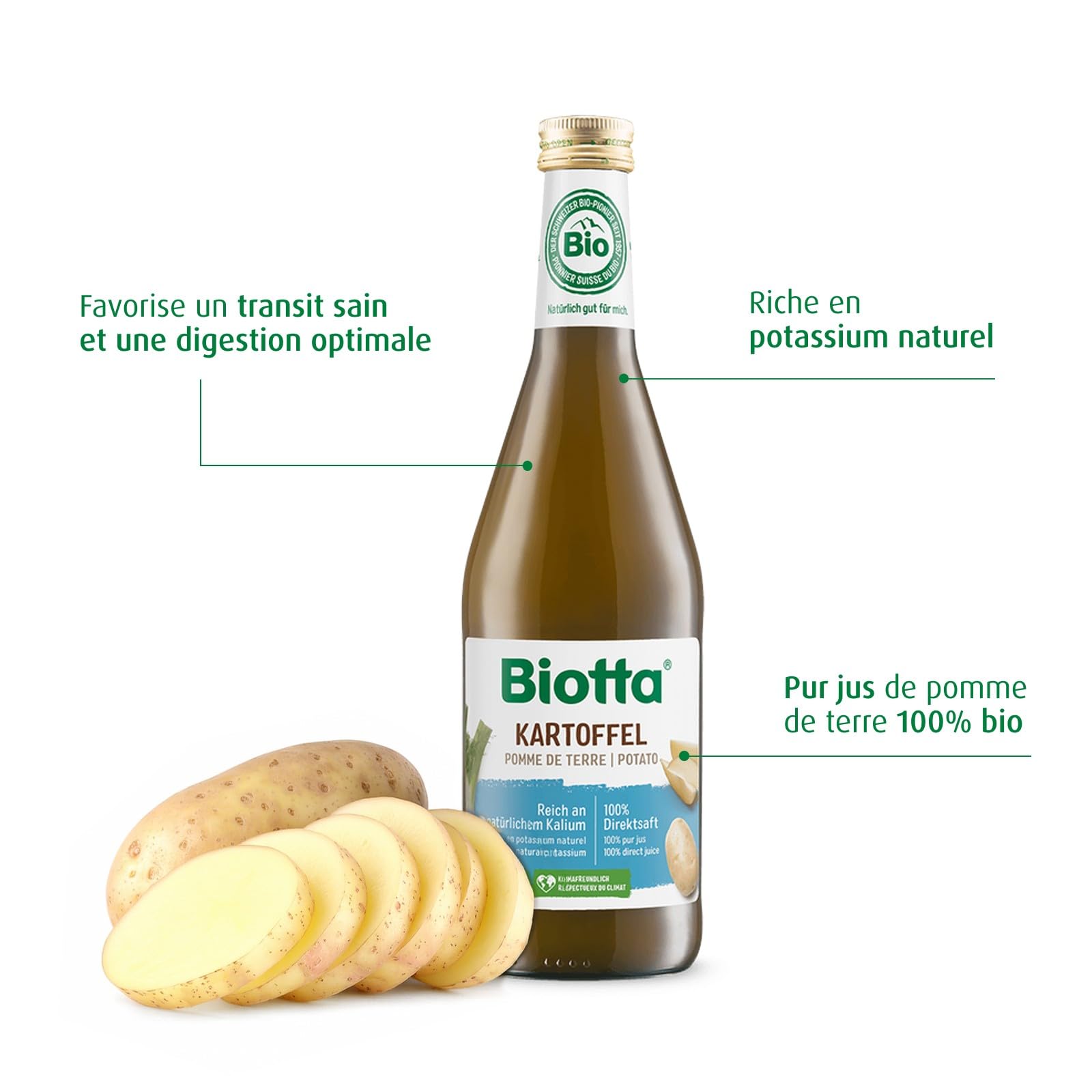 BIOTTA - Jus de Pommes de terre et de fenouil, lacto-fermenté - Préparation à base de pommes de terre 100% bio - Action ciblée Digestion - 500ml - Fabrication Suisse - Lot de 3