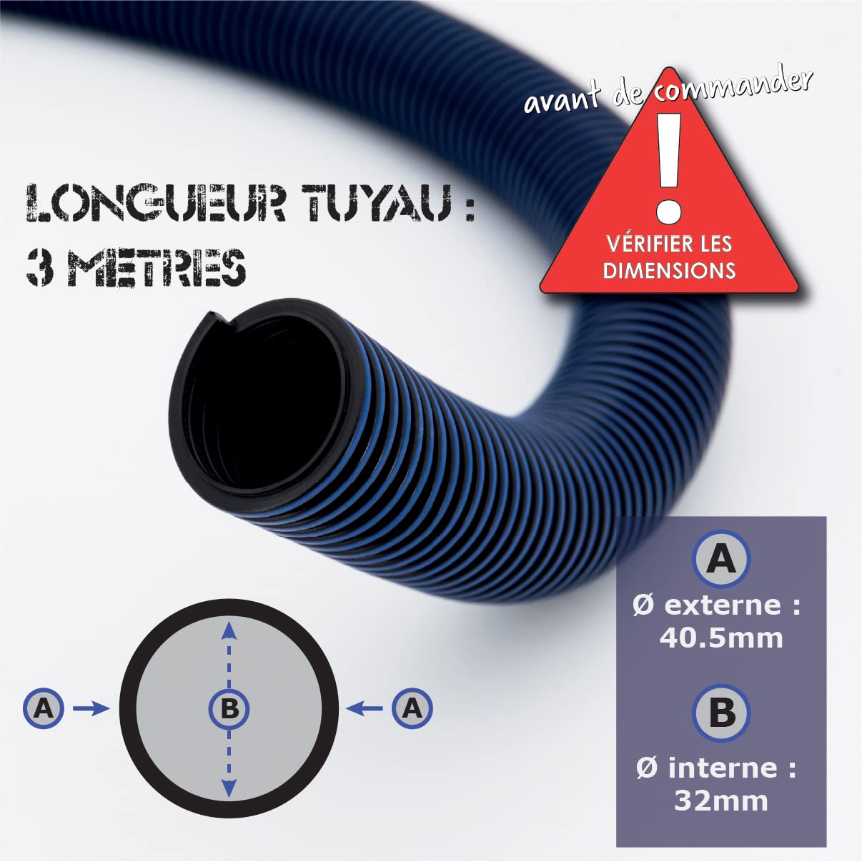 DUST COMMANDER HESD - Tuyau Annelé Souple d'Aspiration anti-statique (25/32mm) Différentes Longueurs (3m, 32mm)