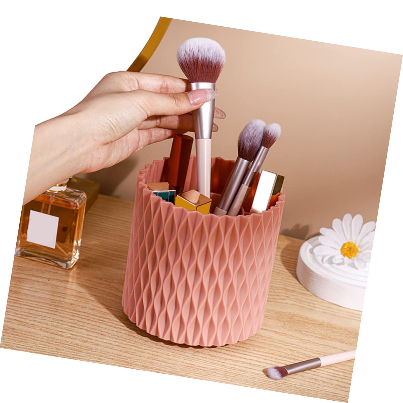 Drehbarer Make Up Pinseleimer aus Kunststoff, 2 Stück Rosa