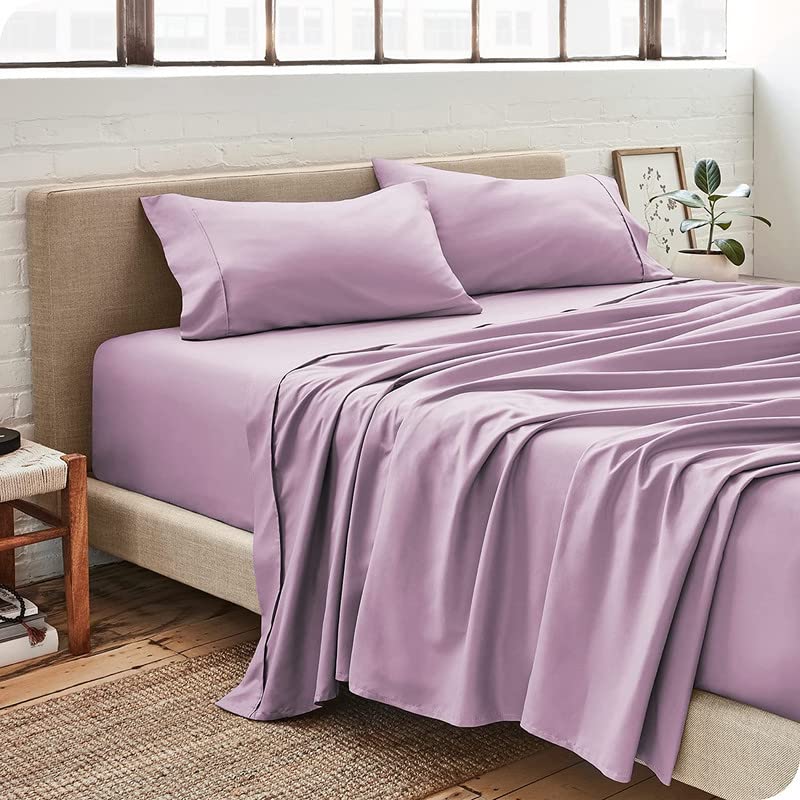 Image of Bed Sheet Single Size Cotton BedSheet with Pillow Cover - Solid Lavendar 600 Thread Count