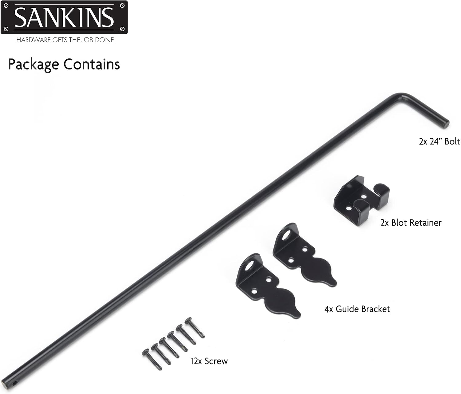 24" Cane Bolt Drop Rod Heavy Duty Gate Hardware Black Solid Steel Gate Ground Latch for Wood PVC Vinyl Metal Gates Fences Doors, Holding Gate to The Ground (2 Pack)