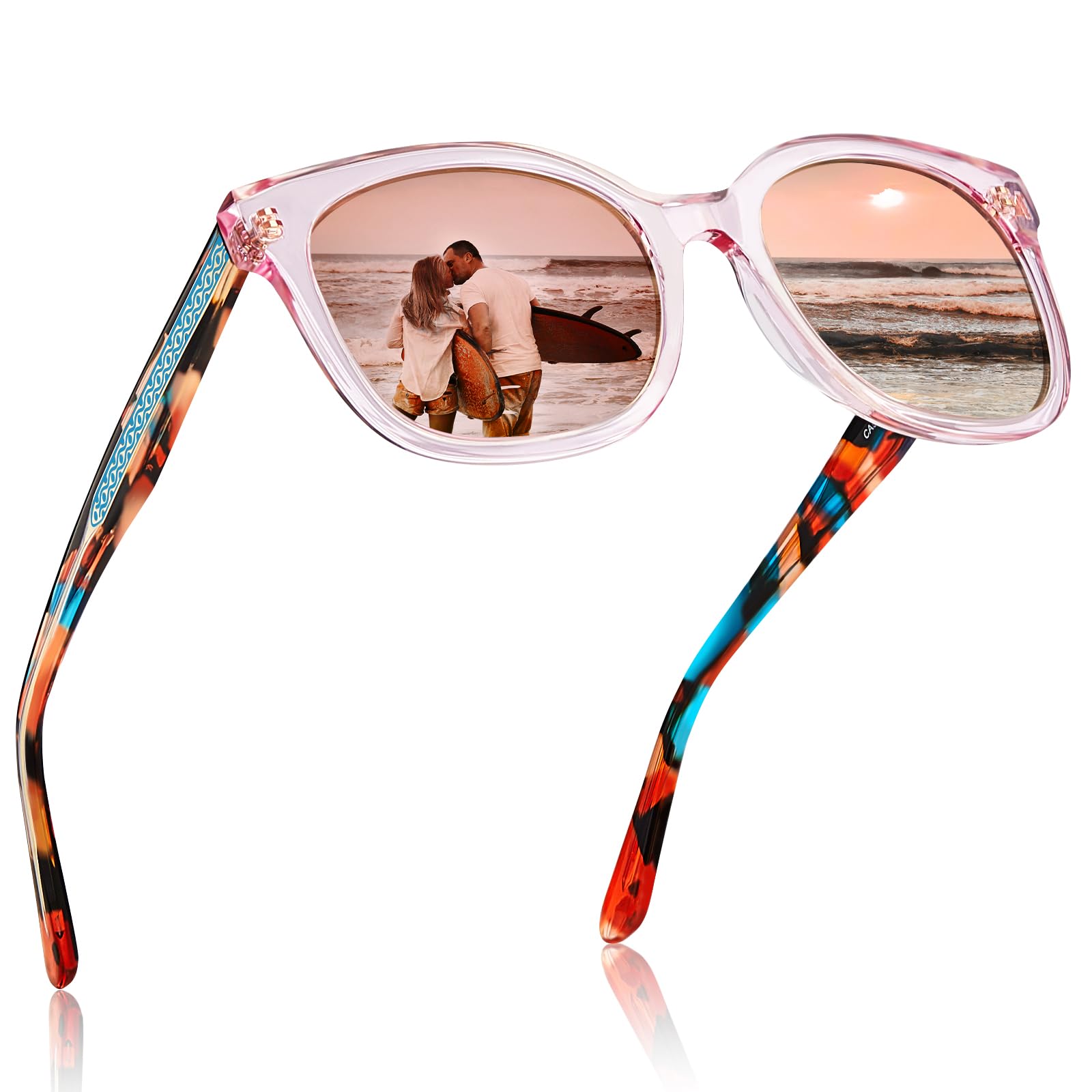 CARFIA Cat Eye Acetate Polarized Sunglasses for Women UV Protection, Retro Ladies Eyewears with Embossed Pattern Wire Core