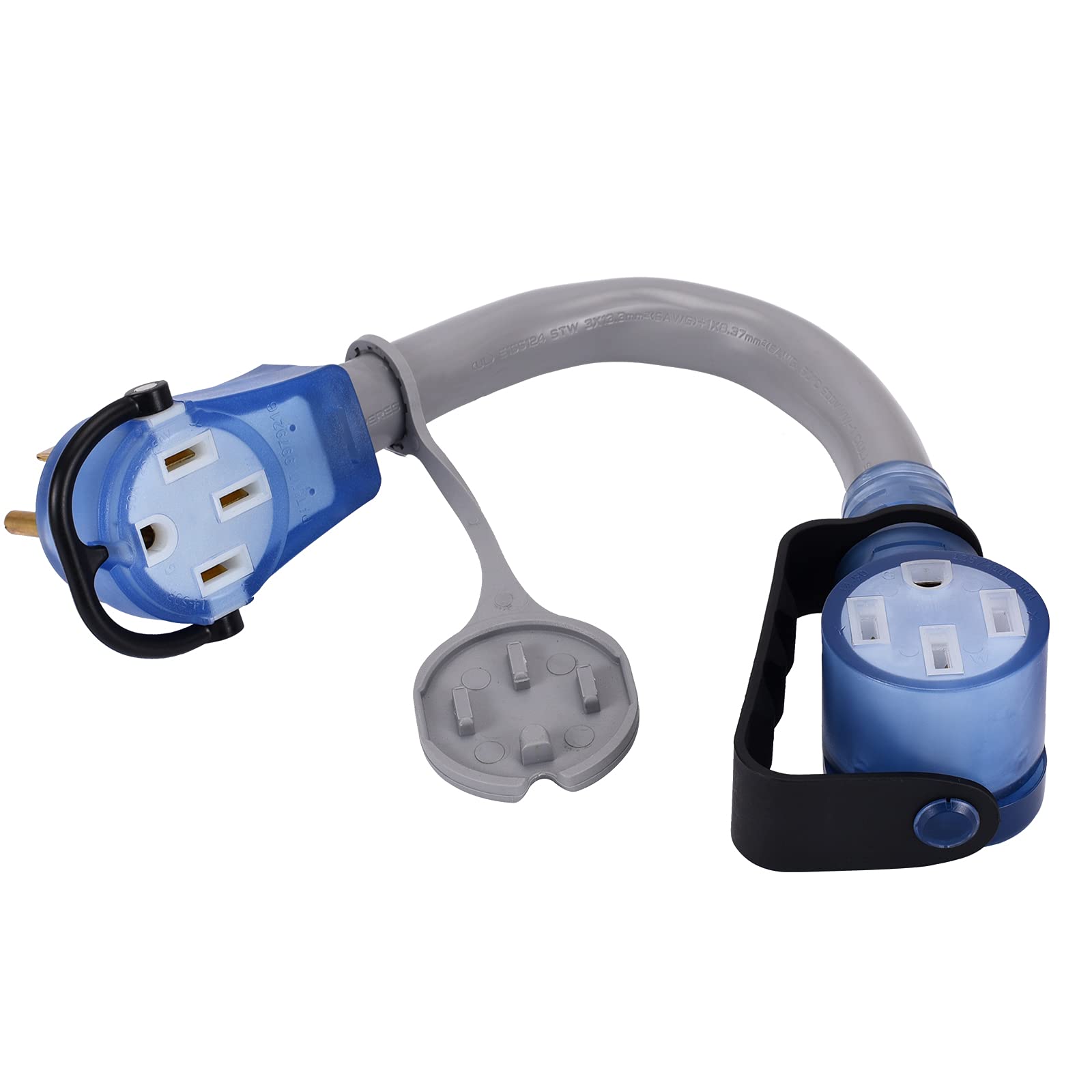 Elecstream Tech 50Amp RV/Range/Generator Power Cord, NEMA 14-50P with 14-50R Series Connector to 14-50R Adapter,1.5 FT (50MF/50F, Gray)