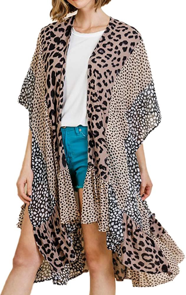 Umgee Women's Animal Mixed Kimono Mocha Mix