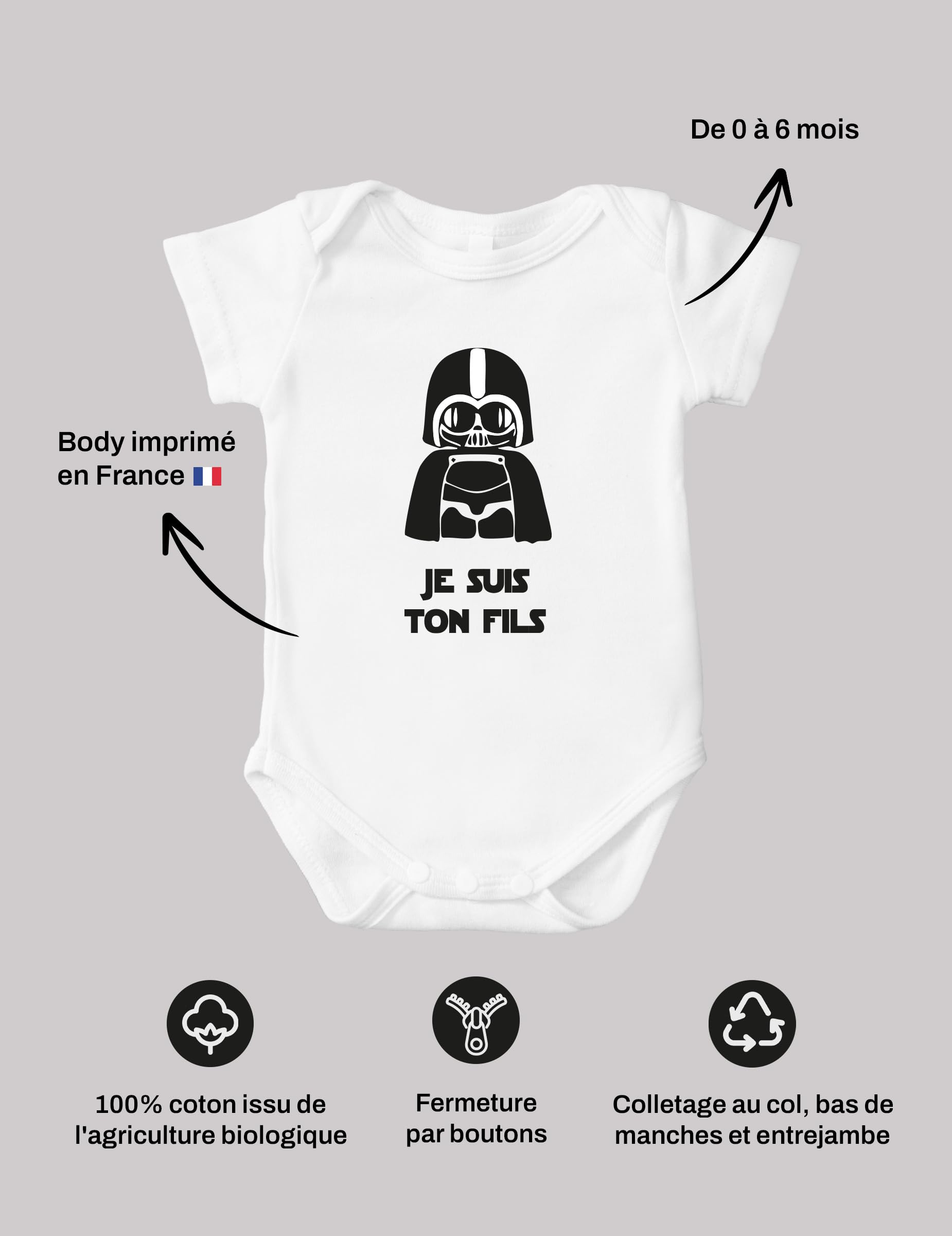 Body Bébé Je Suis Ton Fils – Design Dark Vador – Cadeau Naissance Geek & Humour