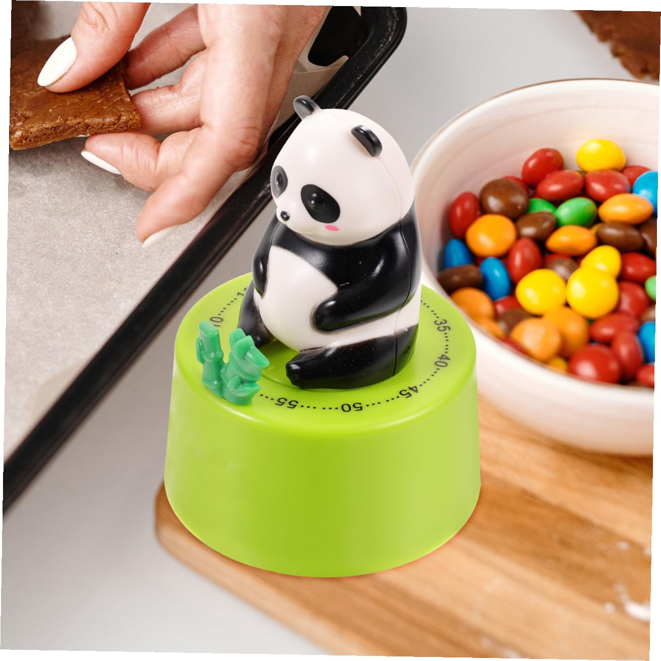 Mechanischer Küchentimer Panda Form Kreativer Kurzzeitwecker für Kochen Haushalt Küchen Deko Grün Cartoon Design
