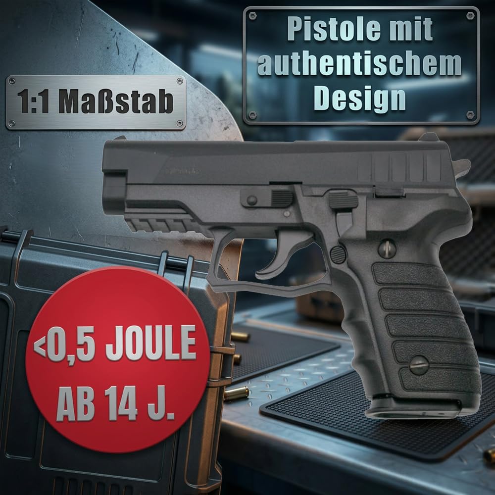 Softair Pistole Vollmetall <0,5 Jule 6 mm BB Federdruck Softair HA-183B Schwarz Airsoft Pistole 537 Gramm Magazin 15 Schuss