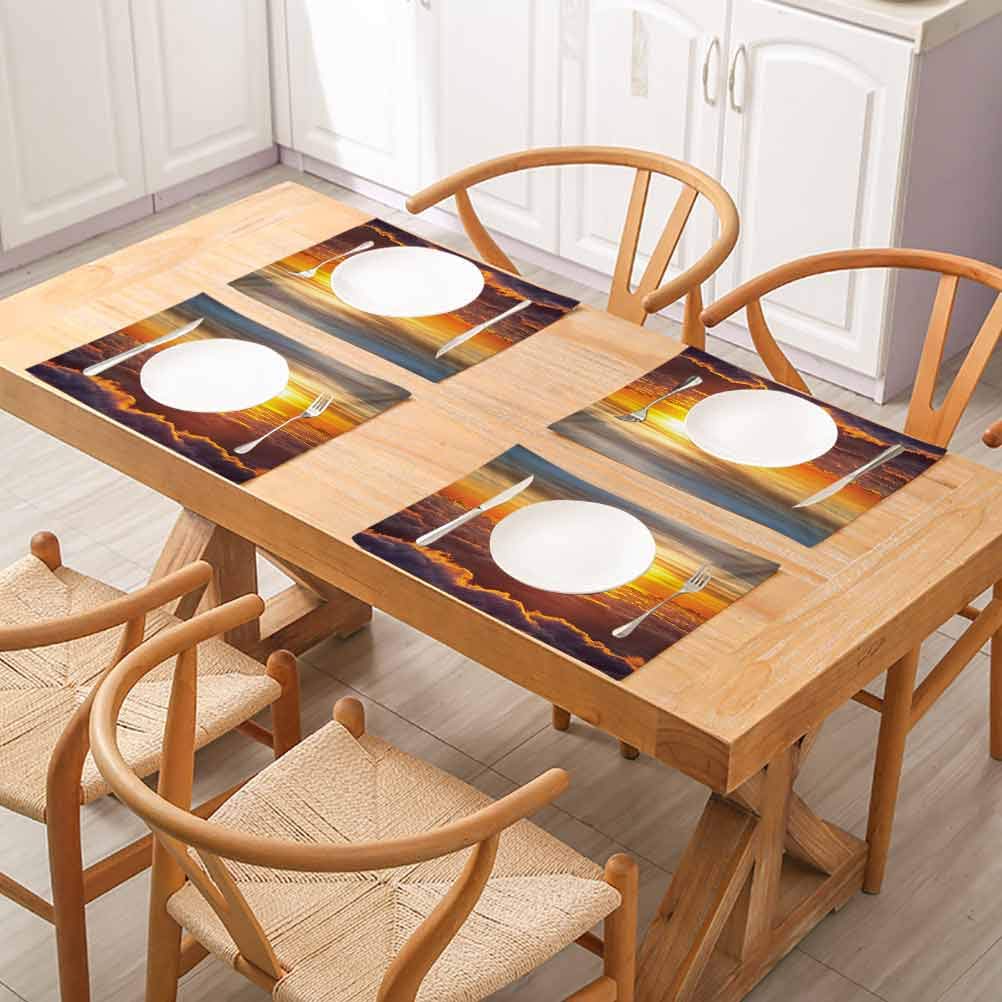 Waterproof & Heat-Resistant Place Mats for Kitchen Table, Clouds Sunset Scenery Over The Clouds Imaginary, for Everyday Indoor/Outdoor Dining Special Occasions or Dinner Parties, Set of 4