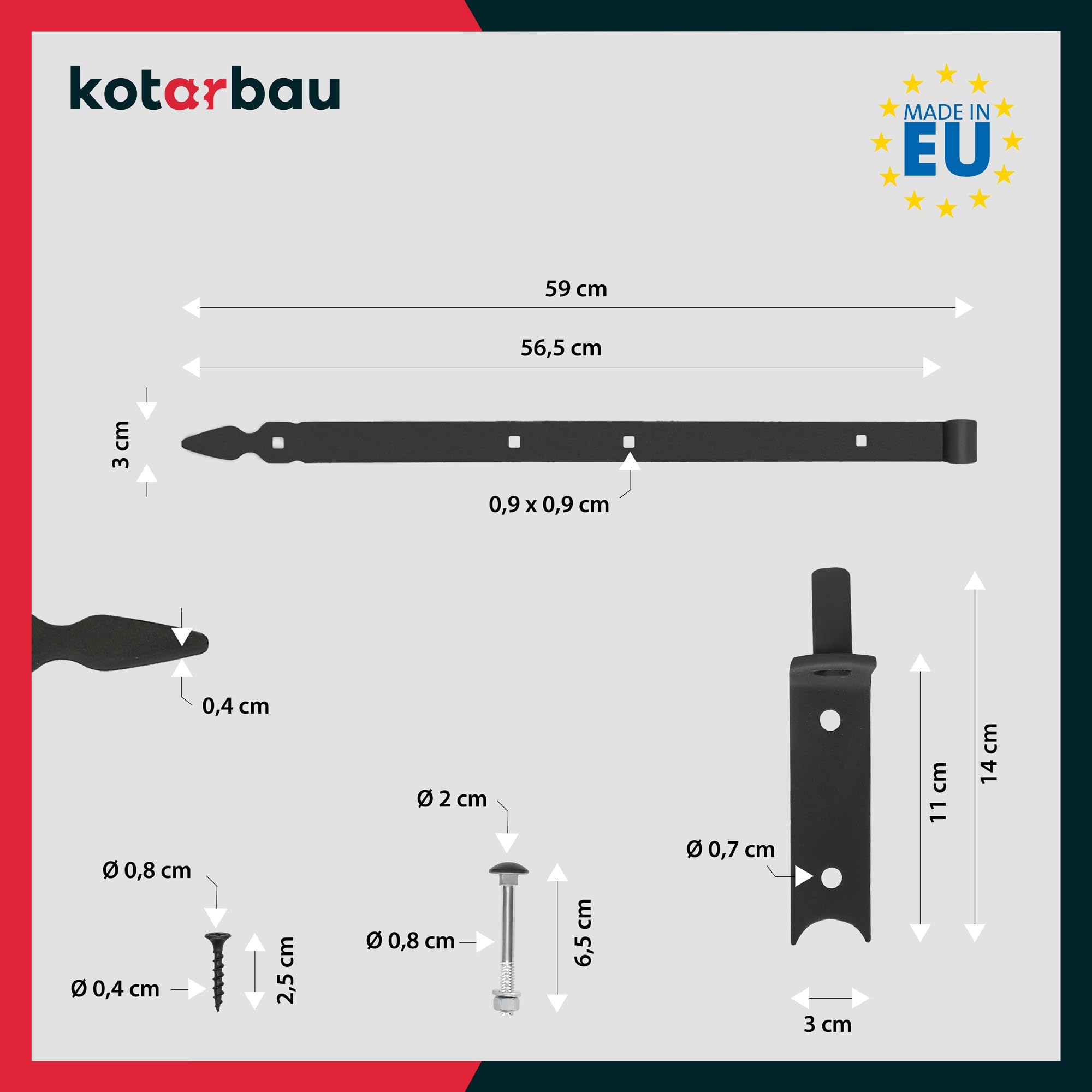 KOTARBAU® Charnière à Congé de 600 mm Noire x2 en Acier | Charniere Porte Lourde | Penture | Charniere Portail | Charnière Porte Lourde, | Penture Volet Bois | Charnieres | Charniere Noir | Charnières