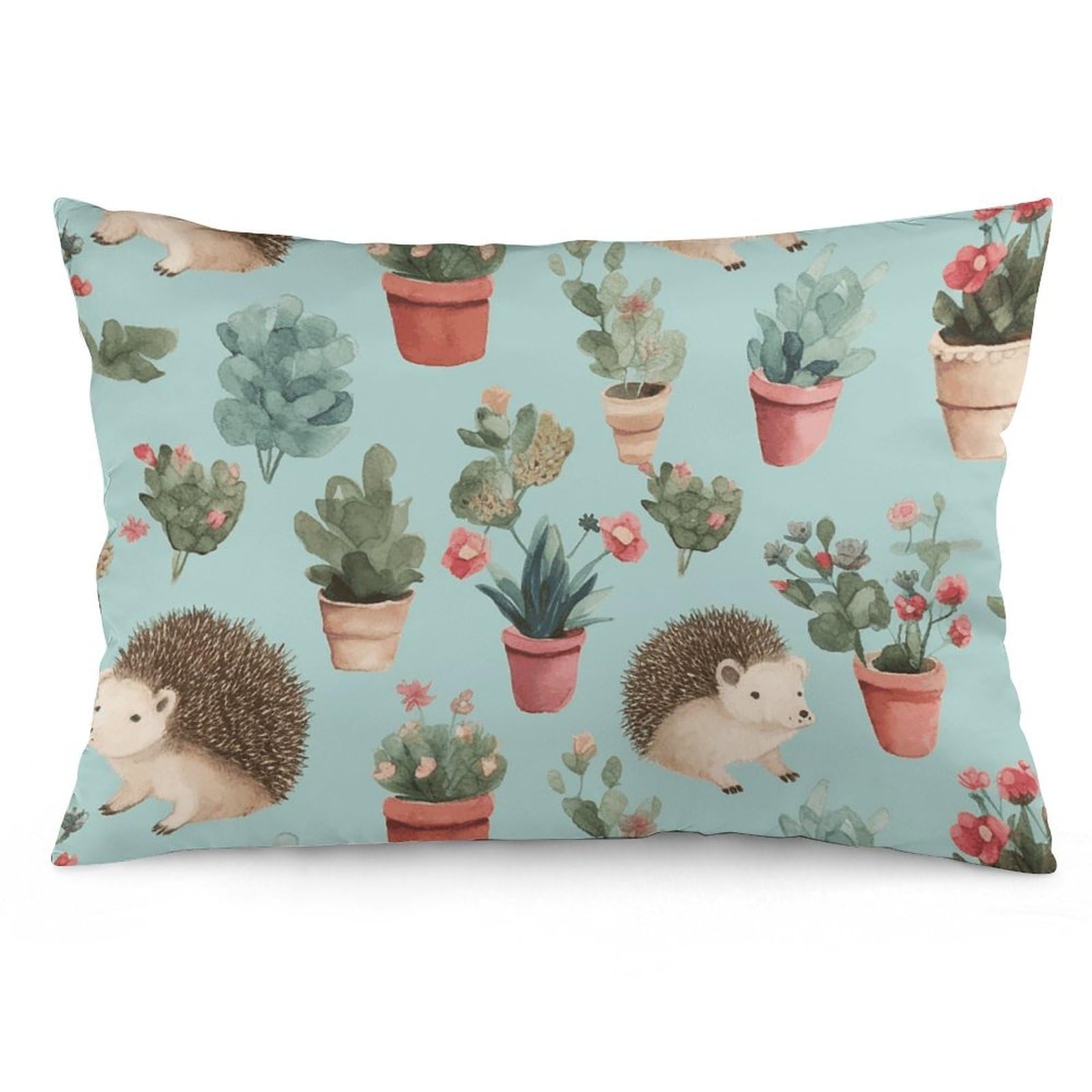 2 Pack Pillow Cases for Hair and Skin, Soft Breathable Pillow Case Covers with Hidden Zipper, Hedgehog Potted Flower Pillowcase 20"x30" Pillow Covers for Sleeping Gift