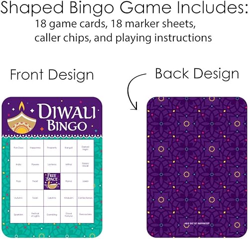 Miniatura 3 de Big Dot of Happiness Happy Diwali - Tarjetas de bingo y marcadores - Festival de luces - Juego de bingo para fiesta - Juego de 18