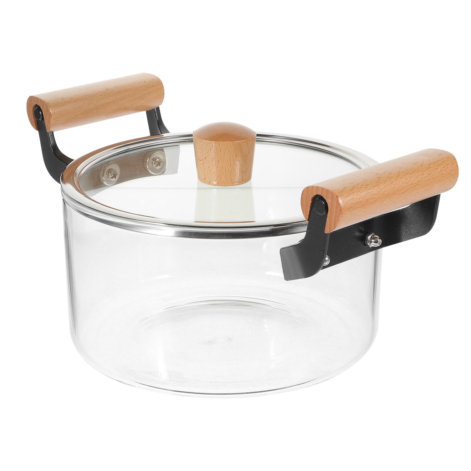 Transparenter Glas suppentopf Hitzebeständig für Herd und Gas Kochfester Glaskochtopf mit Holzgriffen Vielseitiger Topf für Suppe Brei Nudeln und Gemüse im Haushalt