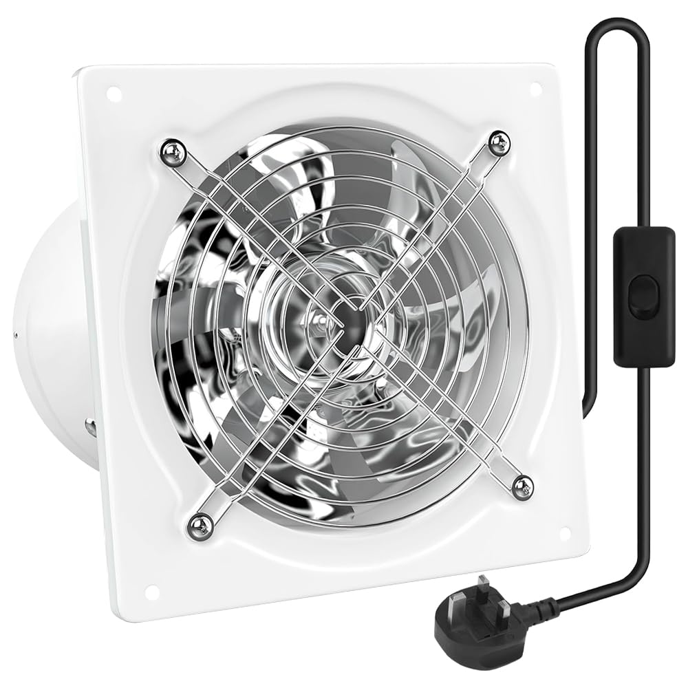 Jonuin 6 Inch/150 mm Extractor Fan, White Kitchen Exhaust Fan, 600m³/h Metal Extractor Fan with UK Plug, Low Noise Stainless Steel Ventilation Fan for Kitchen Bathroom Restaurant Warehouse