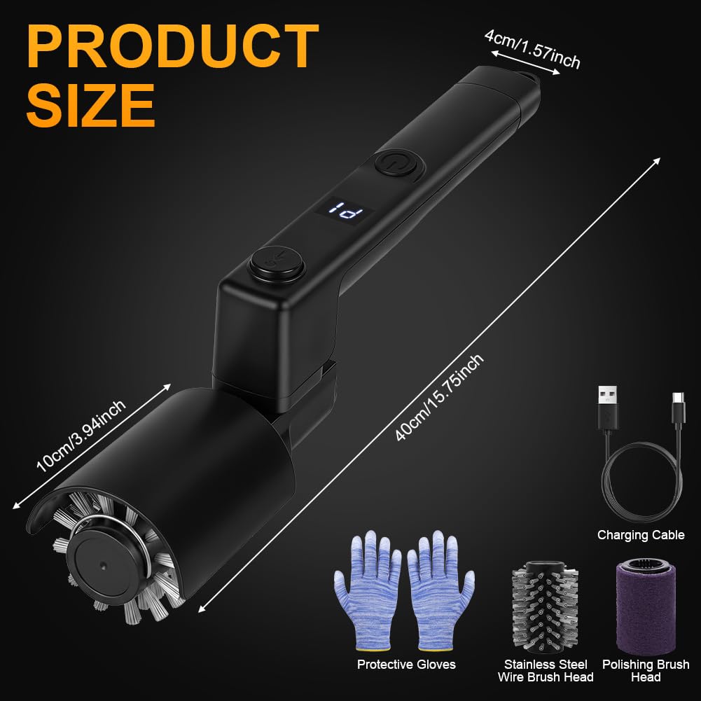 AOOWU Spazzola Elettrica per Barbecue, 3 Velocità, 2 Ore Autonomia, 270° | Spazzola per Griglie da Esterno, Pulitore BBQ Senza Fili, Impermeabile, Teste di Spazzola in Acciaio Inox e Nylon a 270°