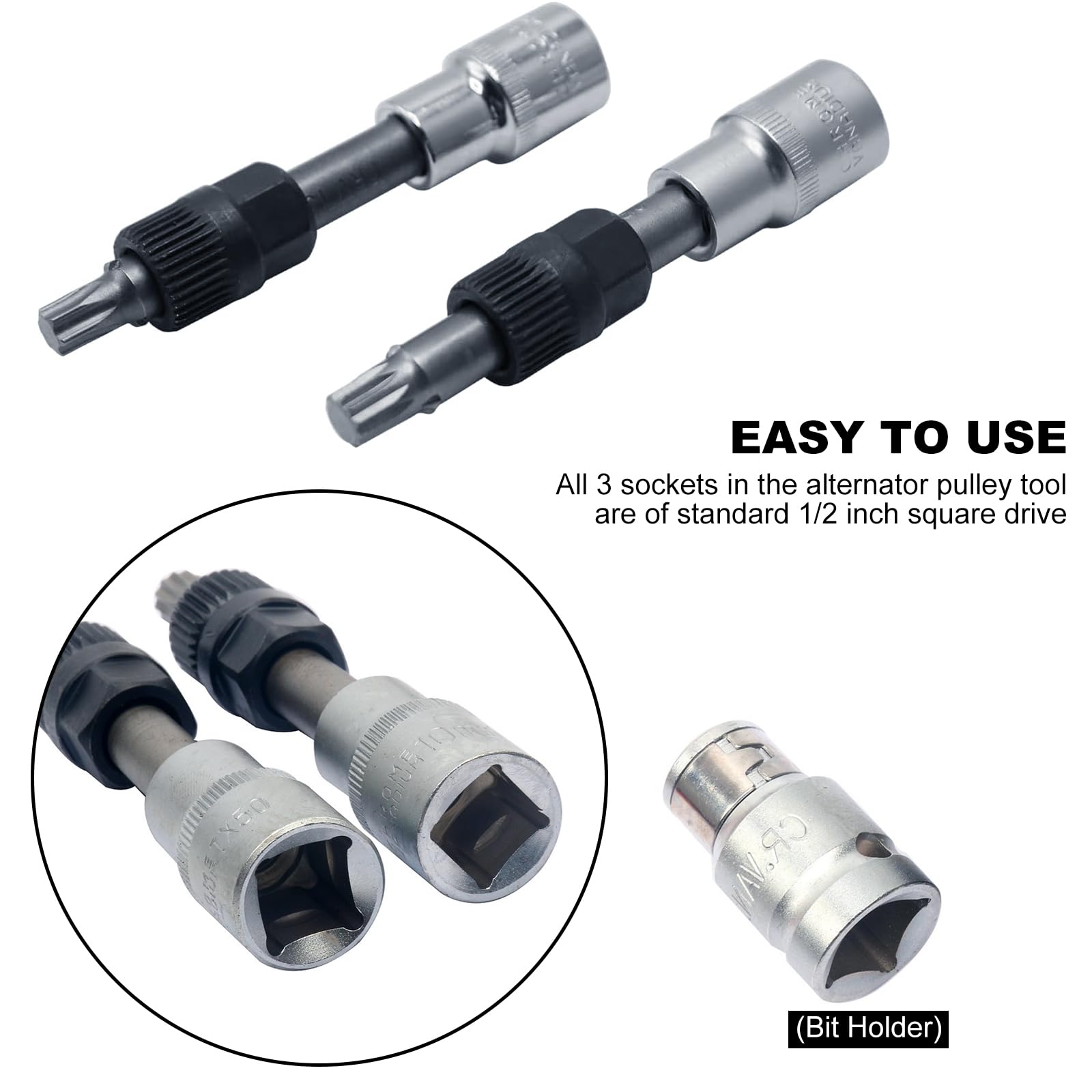 FreeTec 13 pezzi Chiave Puleggia Alternatore, 1/2" Set Estrattori Puleggia Alternatore, Chiave a Bussola per Ruota Libera Alternatore con 33 Denti, Attrezzi Alternatore per VW Audi VAG Fiat (Nero)