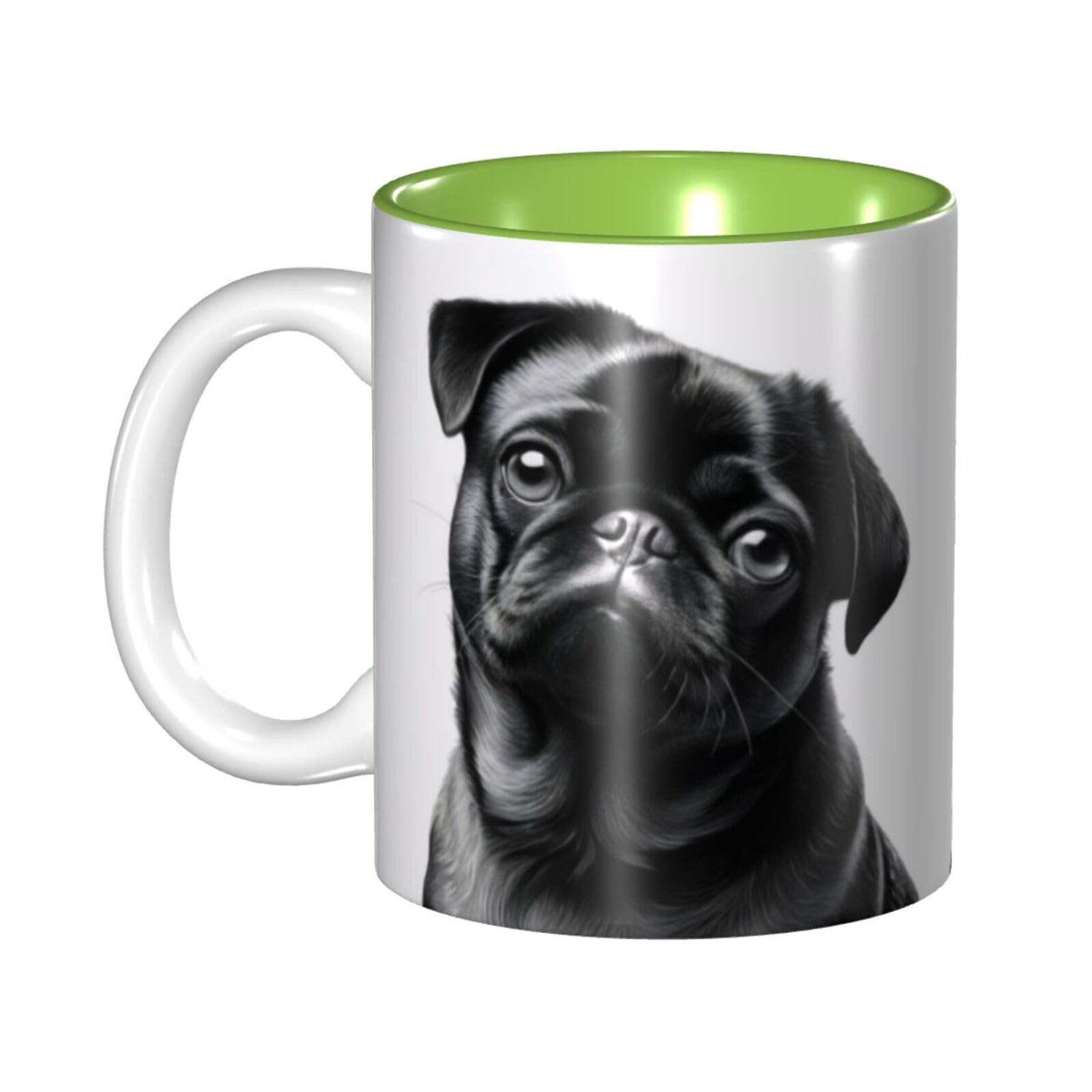 KHDKLXOHZ Cute Black Pug Dog 11oz Two-Tone Ceramic Coffee Mug with Handle, Classic Ceramic Inner Color Mugs, Cute Tea Drinking Cups, Durability & Microwave Safe, for Home, Office, and Work