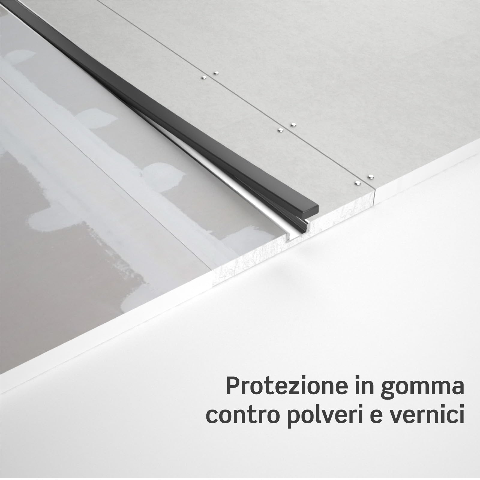 Eurocali Profilo Alluminio per Strisce LED Integrato nel Cartongesso - spessore 12,5mm - Facile da Montare - Gomma di Protezione Stuccatura - Conf. da 5 pezzi 2mt x 12cm