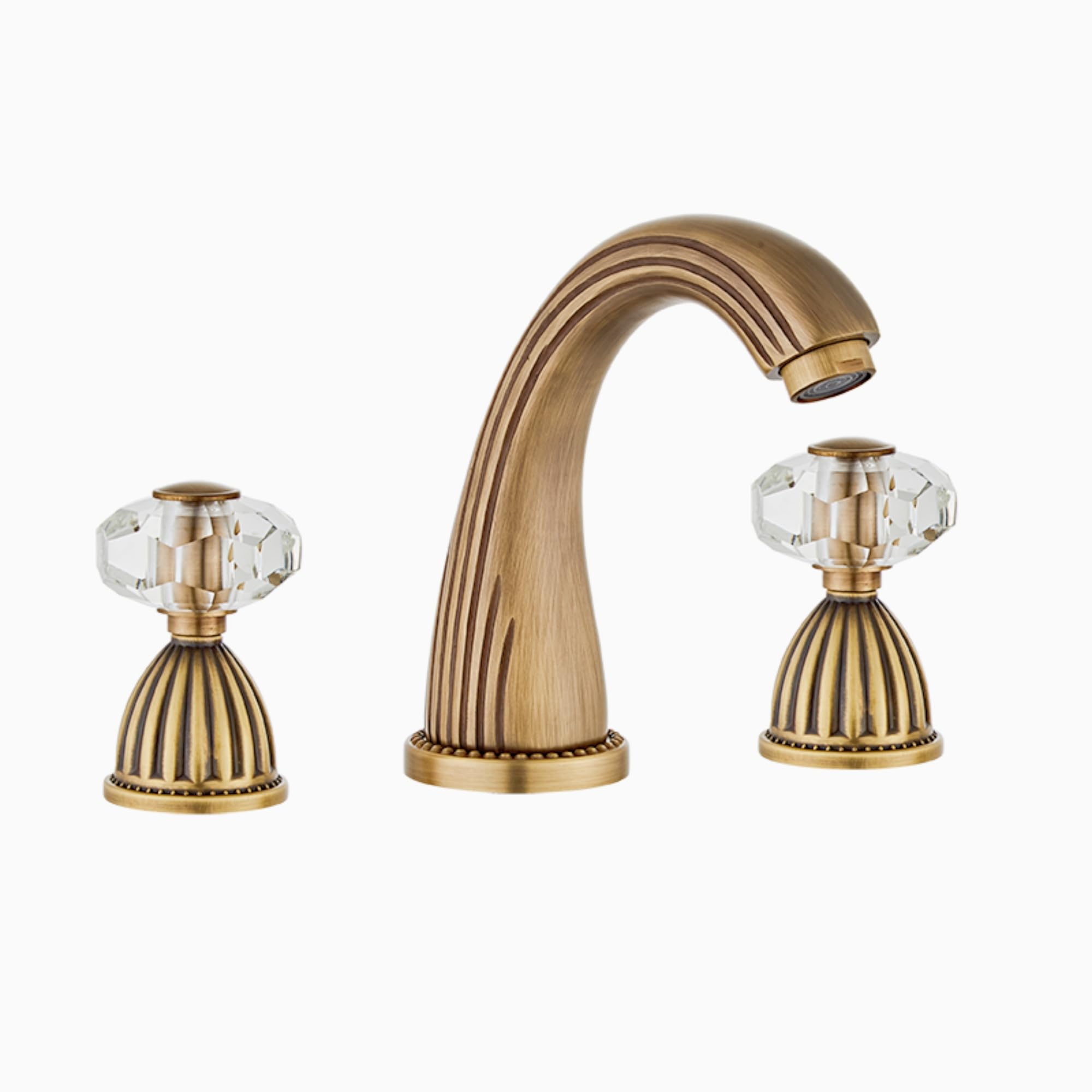 Bathroom Sink Faucet 3 Hole Deck Mounted Widespread Brass Bathroom Faucet Crystal Handle Mixer Tap, Antique Bronze