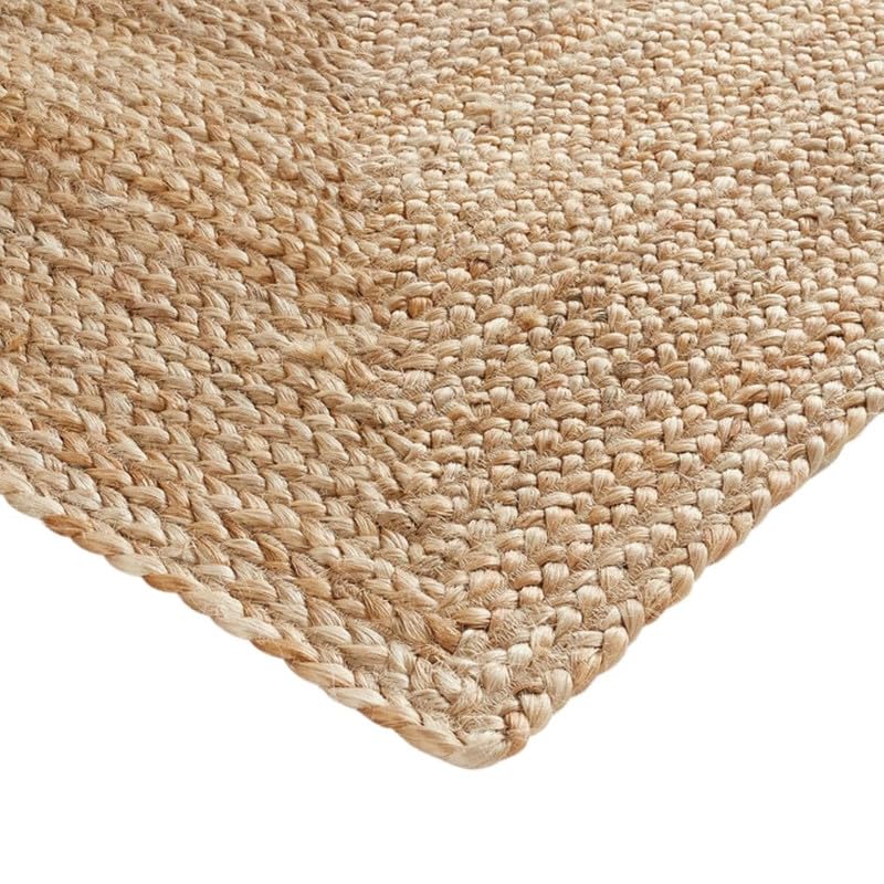 Image of Festive Textile Jute Braided Natural Rug Hand Woven & Reversible for Living Room Kitchen Entryway Rug, Jute Burlap Braided Rag Rug, Farmhouse Rag Rug, Rustic Rug Jute Carpet for Living Room