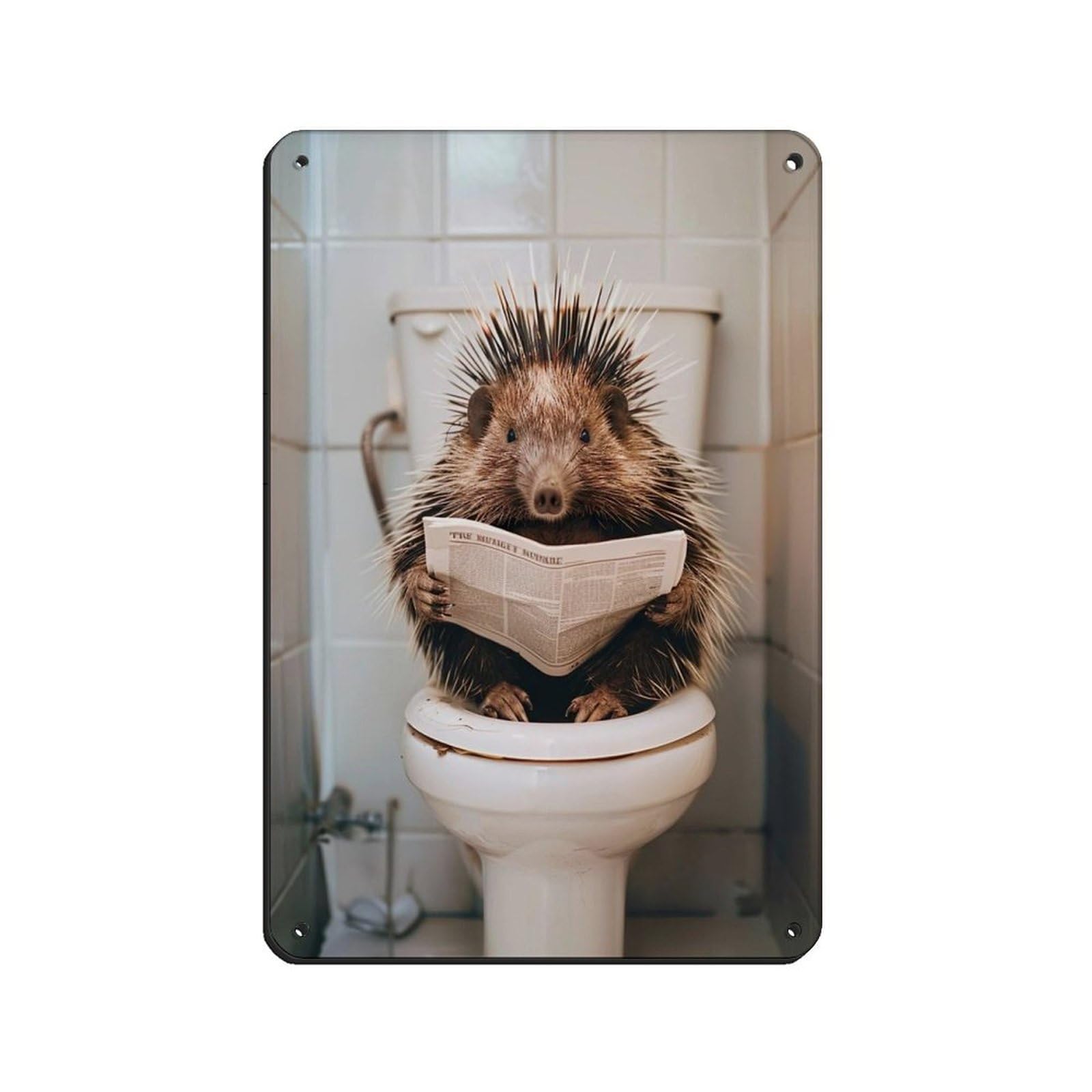Porcupine Sitting on The Toilet Reading A Newspaper (12) Tin Sign Vintage Metal Pub Club Cafe Bar Home Wall Art Decoration Poster Retro 8x12inch(20x30cm)