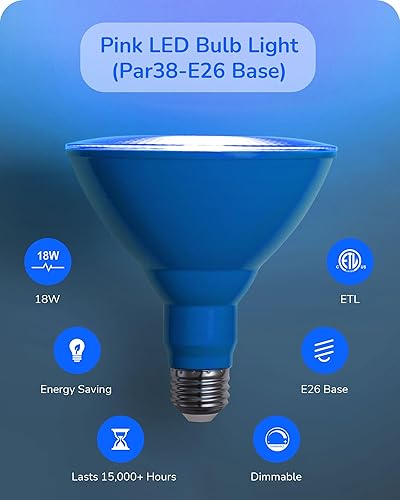 Miniatura 3 de EDISHINE PAR38 Bombilla de luz de inundación azul, bombilla LED azul regulable, 18 W (equivalente incandescente de 120 W), bombilla azul para