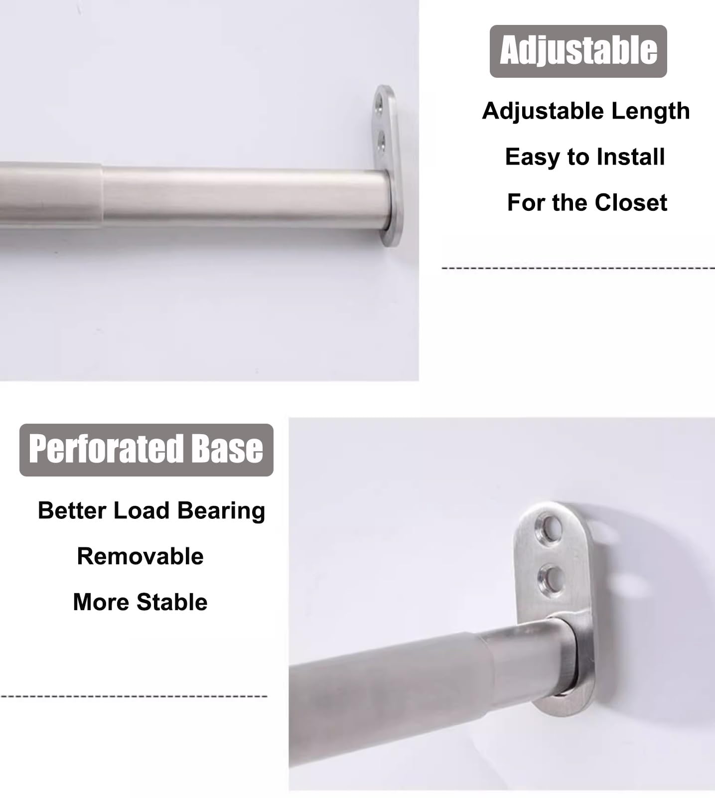 Barra Armario Barras Ajustables para Colgar Ropa en Armarios, Barras Extensibles Ovaladas para Cortinas con Tornillos y Orificios, Rieles para Colgar Cortinas con Acabado Cepillado(40-70cm(15.75-27.56