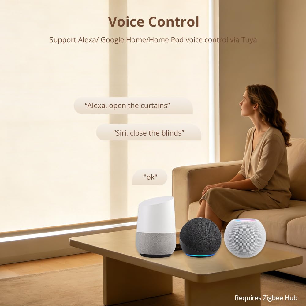 Tuya Zigbee Moteur de store enrouleur intelligent ultra silencieux, charge de 9 kg, 2 vitesses, compatible avec un tube de 38 mm, fonctionne avec HomeKit Google Home Tuya & Home Assistant (HA), hub M6
