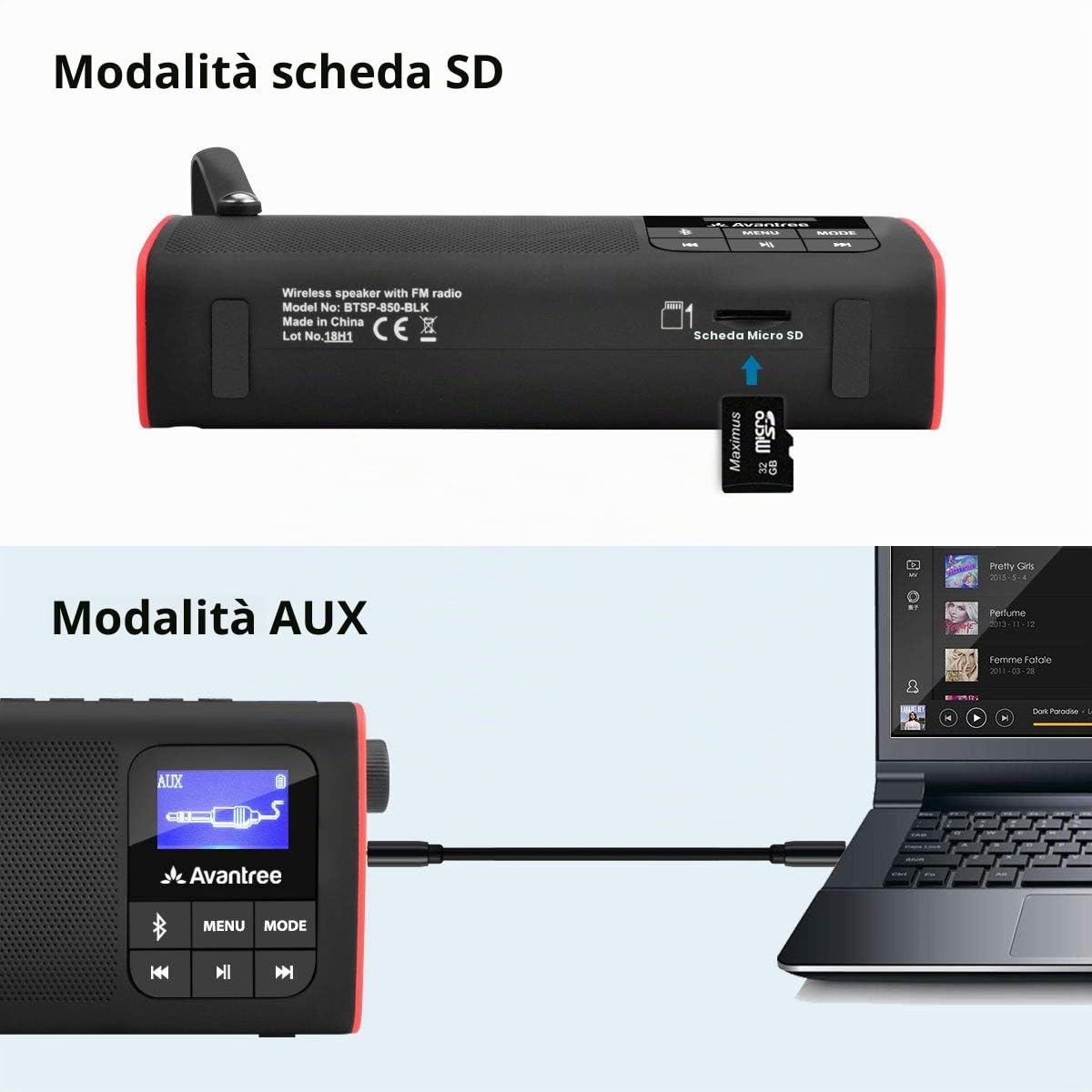 Avantree SP850 Mini Radio Portatile FM, Radiolina Tascabile con Batteria Ricaricabile, Cassa Audio Altoparlanti Bluetooth e SD Card Mp3 Player tutto 3 in 1, Auto Scansione & Memorizzazione