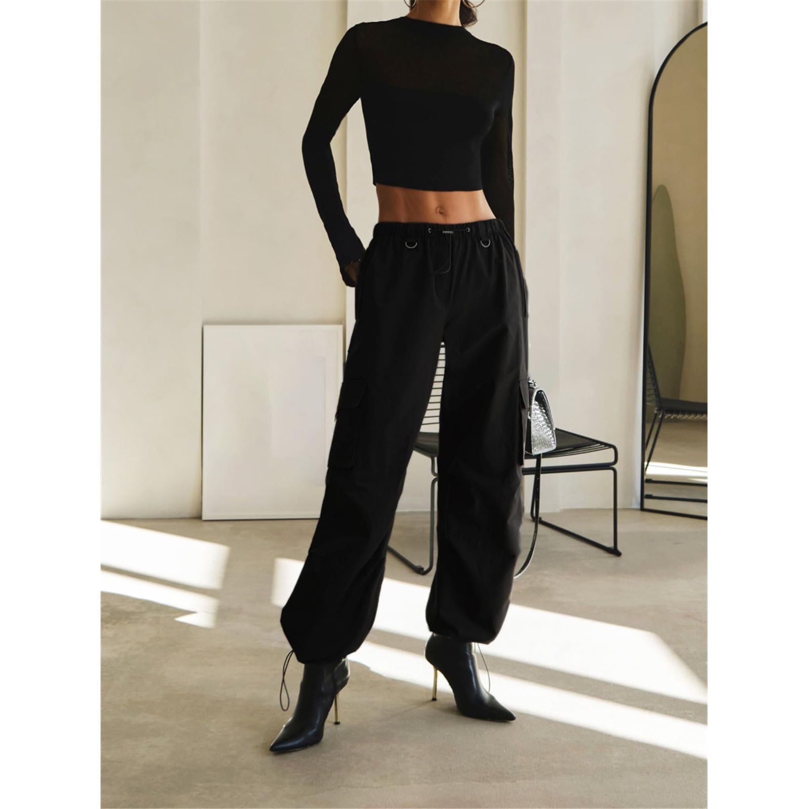 Cargohose für Damen, leger, elastischer Bund, lockere Baggy-Hose, Mädchen, Raffung, Beine, Streetwear, lange Hose