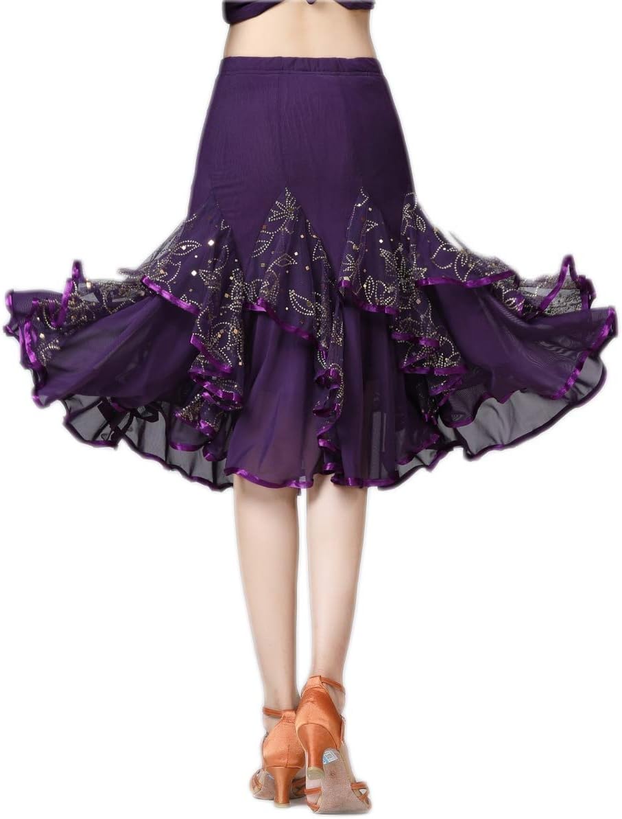 CISMARK Elegant Ballroom Latin Party Long Swing Tiered Dance Skirt for Women