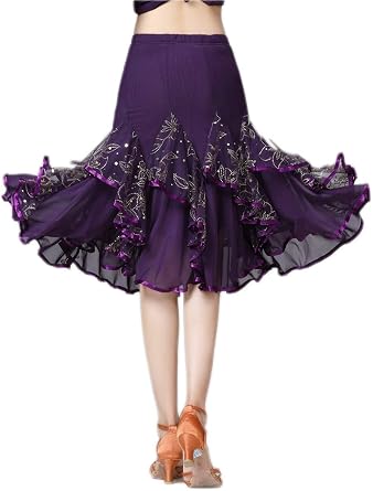 CISMARK Elegant Ballroom Latin Party Long Swing Tiered Dance Skirt for Women