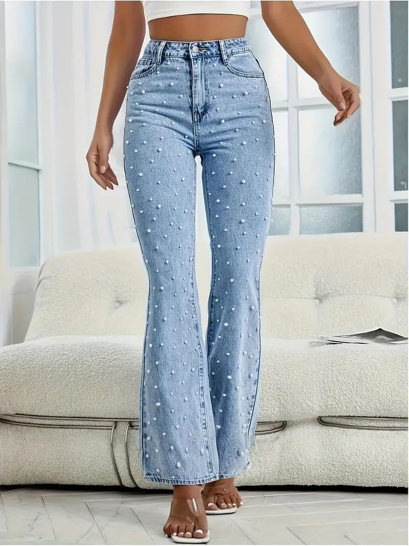 Pearl Jeans for Women High Waisted Flare Leg Denim Pants Casual Baggy Boyfriend Trousers - Image 2