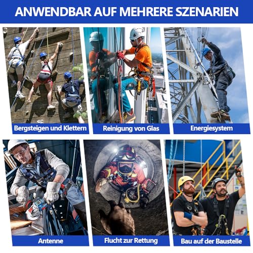 Annvchi Fallschutz Sicherheitsgurt Kletterausrüstung Absturzsicherung Dachdecker Auffanggurt, Fallschutzausrüstungen - 6 hochfeste tragende D-Ringe aus legiertem Stahl Konstruktionsgurt AD