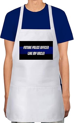 Makoroni - FUTURE POLICE OFFICER LIKE MY UNCLE! Cop Police Apron Adjustable Kitchen Chef Apron with 2 Pockets Cooking Baking, DesP33
