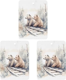 3PCS Car Air Freshener Cards, Bear on Train Tracks Air Fresheners Hanging, Long Lasting Car Aromatherapy for Vehicles, Home, Office, White-style