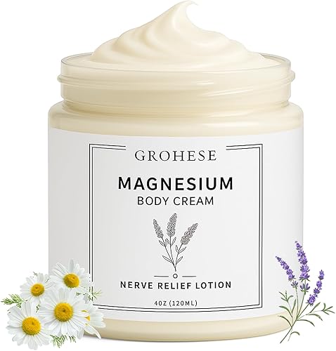 Crema neuropatía - Loción corporal de magnesio para aliviar los nervios, crema de magnesio para pies, manos y rodillas con cloruro de magnesio e
