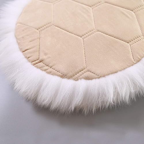 Miniatura 5 de Cojín largo para silla de lana de oveja auténtica, redondo, suave, esponjoso, para sala de estar, dormitorio, oficina (16 x 16 pulgadas, color beige