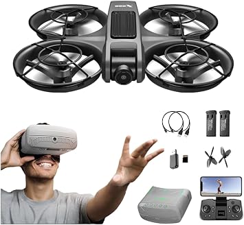 VR FPV Drone with HD Camera and VR Goggles Kit, Brushless Drones for Adults | Built-in Propeller Guard, RC Quadcopter with Remote Controller, Outdoor Video Drone Hobby for Beginners and Starters