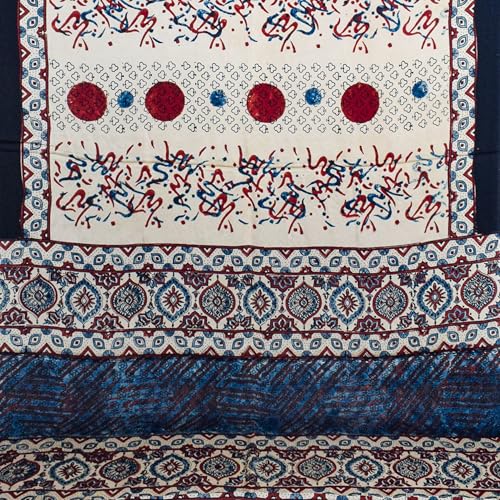 Image of Ethnics of Kutch Ajrakh Modal Silk Saree For Women | Natural Dye Hand Block Print |With Unstitched Blouse Piece | 5.5 Mtr Length (Cream 27A01D)