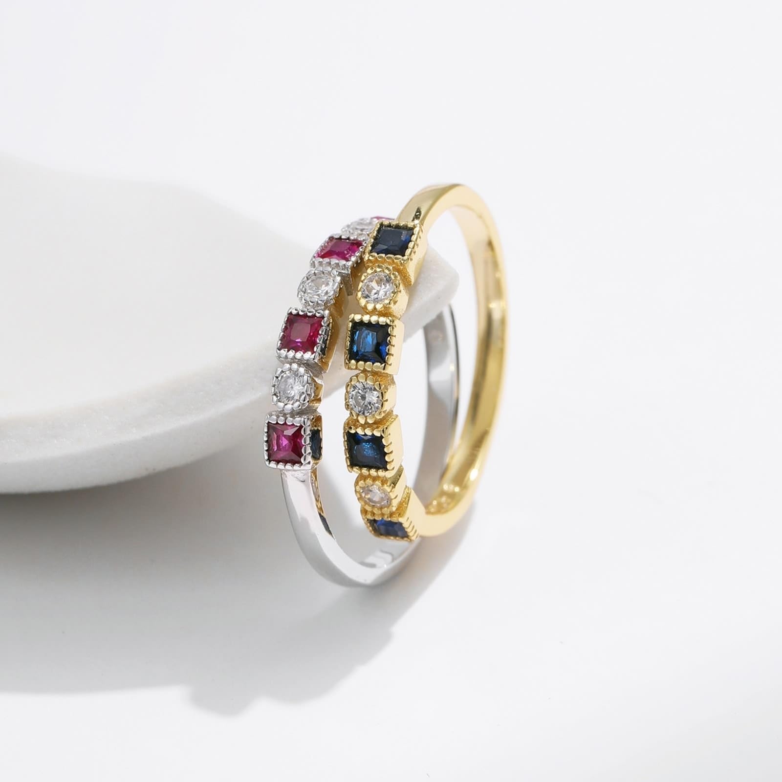 Anello di fidanzamento da donna in oro bianco 18 carati, 9/14/18 carati, con rubino quadrato coltivato in laboratorio