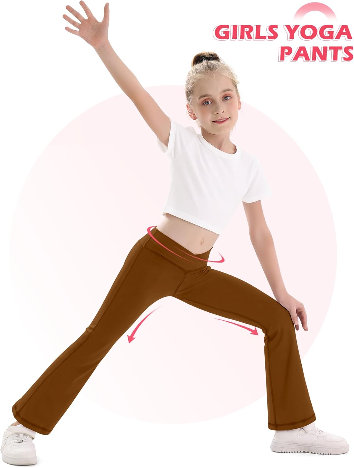 Toddler Girls Pants Flare Yoga Leggings Cross Over High Waisted Bell Bottom Pants for Toddler Kids Stretchy Casual Bootcut Leggings for Dance Activewear Full Length Brown 5Y-6Y - Image 5