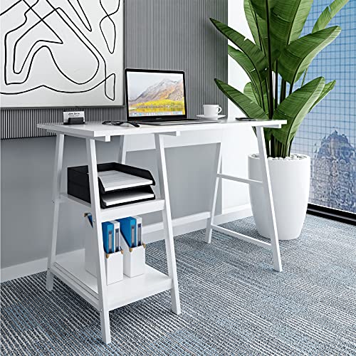 Natwind 43" White Desk Home Office Computer Working Kid Student Study Table With 2-Tier Storage Bookshelves Modern Simple Study Laptop Writing Elegant Style Desk Workstation For Office Home White #TOP5